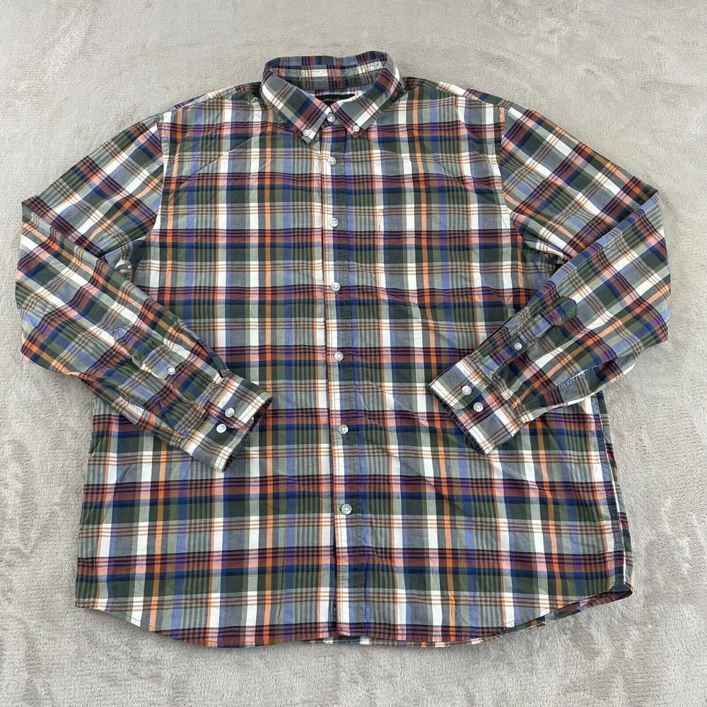 Banana Republic‎ Shirt Men XL Madras Plaid Untucked Long Sleeve Preppy Office
